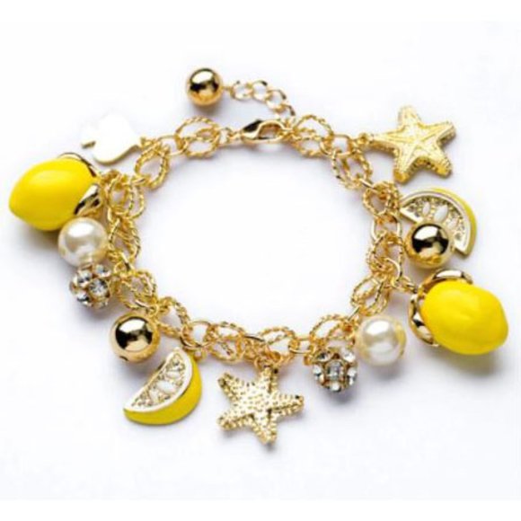 Lemon Charm Bracelet Gold Tone Fruit Starfish - Picture 1 of 4